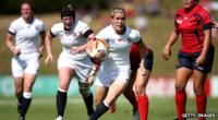 Danielle Waterman of England breaks through to score a try during the IRB Women"s Rugby World Cup match between England and Spain on August 5, 2014 in Paris, France.