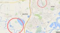 Google map showing Toton and Breaston