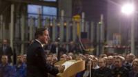 UK Prime Minister David Cameron delivers a speech at JCB World Headquarters in Rocester, central England 28 November 2014