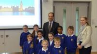 MP and questioners from Berewood Primary School