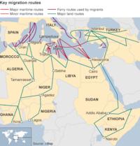 Migration routes map - Europe/Africa/Middle East
