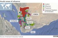 Map showing Houthi areas of influence