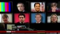 TV gallery with pictures of seven leaders