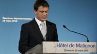 France's Prime Minister Manuel Valls speaks following the close of polls in France's second round Departmental elections