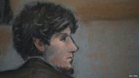 Courtroom sketch of accused Boston Marathon bomber Dzhokhar Tsarnaev