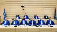 Judges sit during a swearing-in ceremony at the International Criminal Court (ICC) at The Hague on 10 March 2015