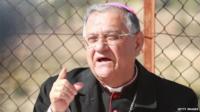 The Latin Patriarch of Jerusalem Fuad Twal speaks at a press conference