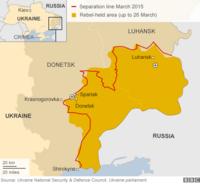BBC map of locations around Ukraine ceasefire line