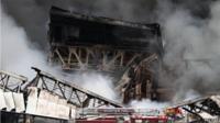 Nearly 200 fire-fighters battle a massive five-alarm fire at in building six General Electric Appliance Park in Louisville, Kentucky on 3 April 3