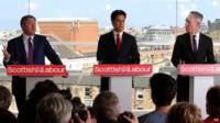 Ed Balls, Ed Miliband and Jim Murphy speaking in Edinburgh