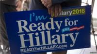 Clinton supporter with a placard reading, "I'm ready for Hillary" - New York, 11 April