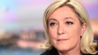 Marine Le Pen is pictured prior to speaking on French TV channel TF1 on 9 April 2015