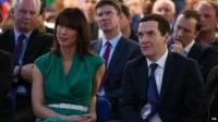 Samantha Cameron and George Osborne listening at the launch of the Conservative manifesto