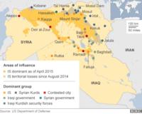 Map showing Islamic State areas of operation as of April 2015