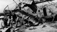 Salvage crew aboard USS Oklahoma, 1942