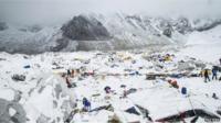 The Mount Everest south base camp in Nepal is seen a day after a huge earthquake-caused avalanche killed at least 17 people