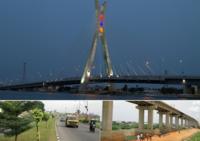 Top: Lekki-Ikoyi bridge Bottom: L - revamped road; R: light railway construction - all in Lagos, Nigeria