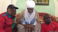 Mr Hashimu (R) meeting the Emir of Agaie, Alhaji Yusuf Nuhu (C)