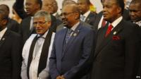 Sudan's President Omar al-Bashir in group photograph ahead of African Union summit in Johannesburg. 14 June 2015