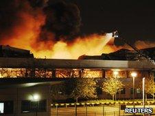 Sony DADC's warehouse in Enfield, north London, on fire