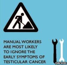 Infographic showing a stylised stick man digging and the caption: "Manual workers are most likely to ignore the early symptoms of testicular cancer".