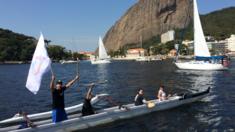 Protesters on Saturday 8th August 2015 against pollution in the Bay of Guanabara in Rio de Janeiro ahead of the 2016 Olympics