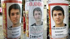 Posters on lamp posts with images of Hodei Egiluz