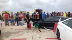 The Porsche supercar span out of control at high speed, hitting spectators