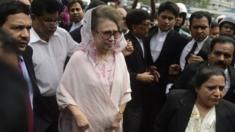 Bangladesh opposition leader Khaleda Zia arrives for her court appearance in Dhaka