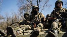 Pro-Russian rebels take part in military drill near eastern Ukrainian city of Donetsk. 10 April 2015