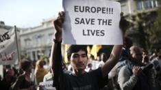 Refugees and immigrants protest in Athens against EU policies for migrants. 22 April 2015