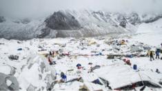 A base camp at Mount Everest after a huge earthquake-triggered avalanche