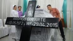 The coffin of executed Brazilian drug convict Rodrigo Gularte is placed at the hospital morgue in Jakarta on April 29, 2015