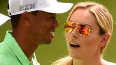 Tiger Woods and Lindsey Vonn during golf competition in Augusta, Georgia. 8 April 2015