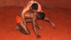 Two men wrestling