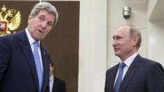 Russian President Vladimir Putin and US Secretary of State John Kerry, 12 May 2015