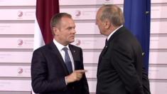 European Council President Donald Tusk (left) with Latvian President Andris Berzins, 21 May 15