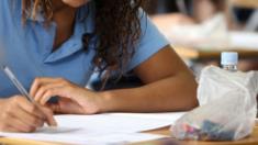 A girl taking a test