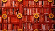 Discs are decorated on bookshelves at the 13th Beijing International Book Fair at China International Exhibition Center 30 August 2006 in Beijing, China.