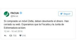Comentario de FACUA en Twitter