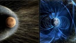 Ilustración que muestra cómo sería el campo magnético artificial que podría proteger a Marte
