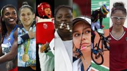 Siete mujeres que dominan el mundo: Caterine Ibargüen, Paula Pareto, María del Rosario Espinoza, Idalys Ortíz, Sara López, Mariana Pajón, Paola Longoria.