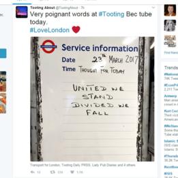 Cartel en la estación de metro de Tooting Bec publicado por @TootingAbout