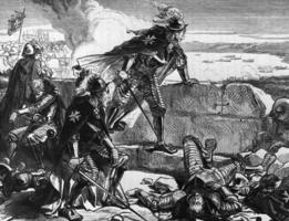Grabado muestra a caballeros de la Orden de Malta luchando contra el ejército turco.