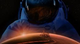 Ilustración que muestra un astronauta en Marte