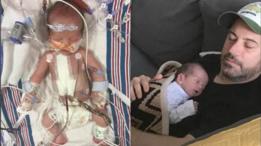 Kimmel compartí fotos de su hijo tras ser intervenido por una enfermedad cardíaca.