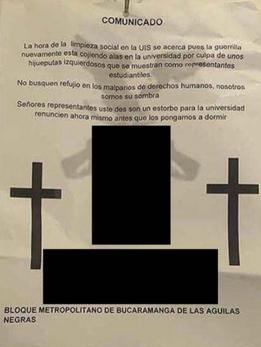 Panfleto firmado por Águilas Negras