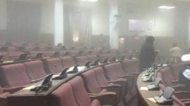 Afghan parliament attack: Footage shows moment bomb explodes - BBC.
