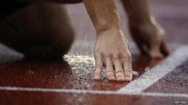 Athlete competing in the rain