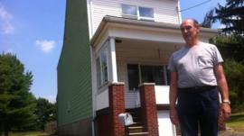 Harold Mervine outside his Centralia home